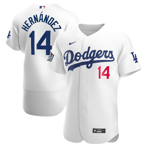 Men's Los Angeles Dodgers Grey #14 Kik?? Hern??ndez White 2020 World Series Bound stitched MLB Jersey